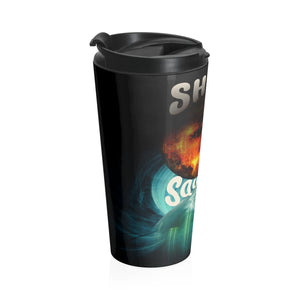 Short Squeeze Planet Crash Stainless Steel Travel Mug Left Side