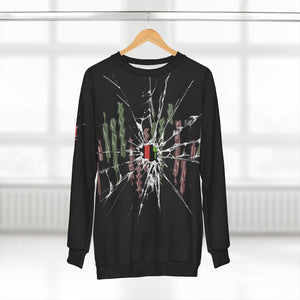 Breakthrough Candlesticks Broken Glass AOP Black Sweatshirt Front Hanging