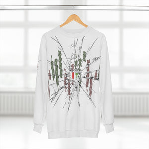 Breakthrough Candlesticks Broken Glass AOP White Sweatshirt Front Hanging