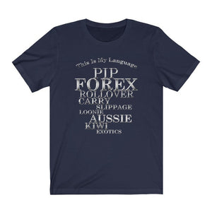 Day Trader Metallic Chrome Forex Vocabulary Navy Blue T-Shirt